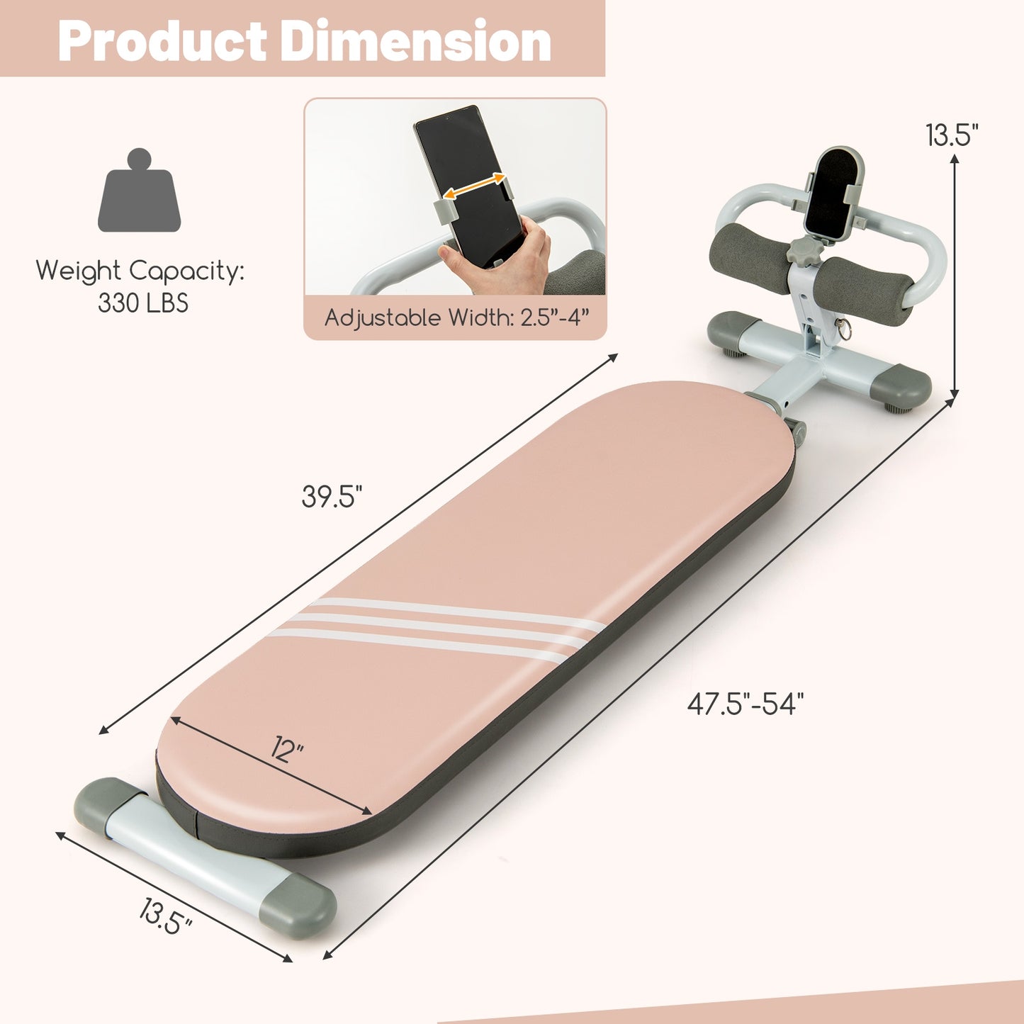 Multifunctional Sit Up Bench Workout Bench with 3 Gear Adjustable Angles and Adjustable Length, Pink Benches Racks & Bars at Gallery Canada