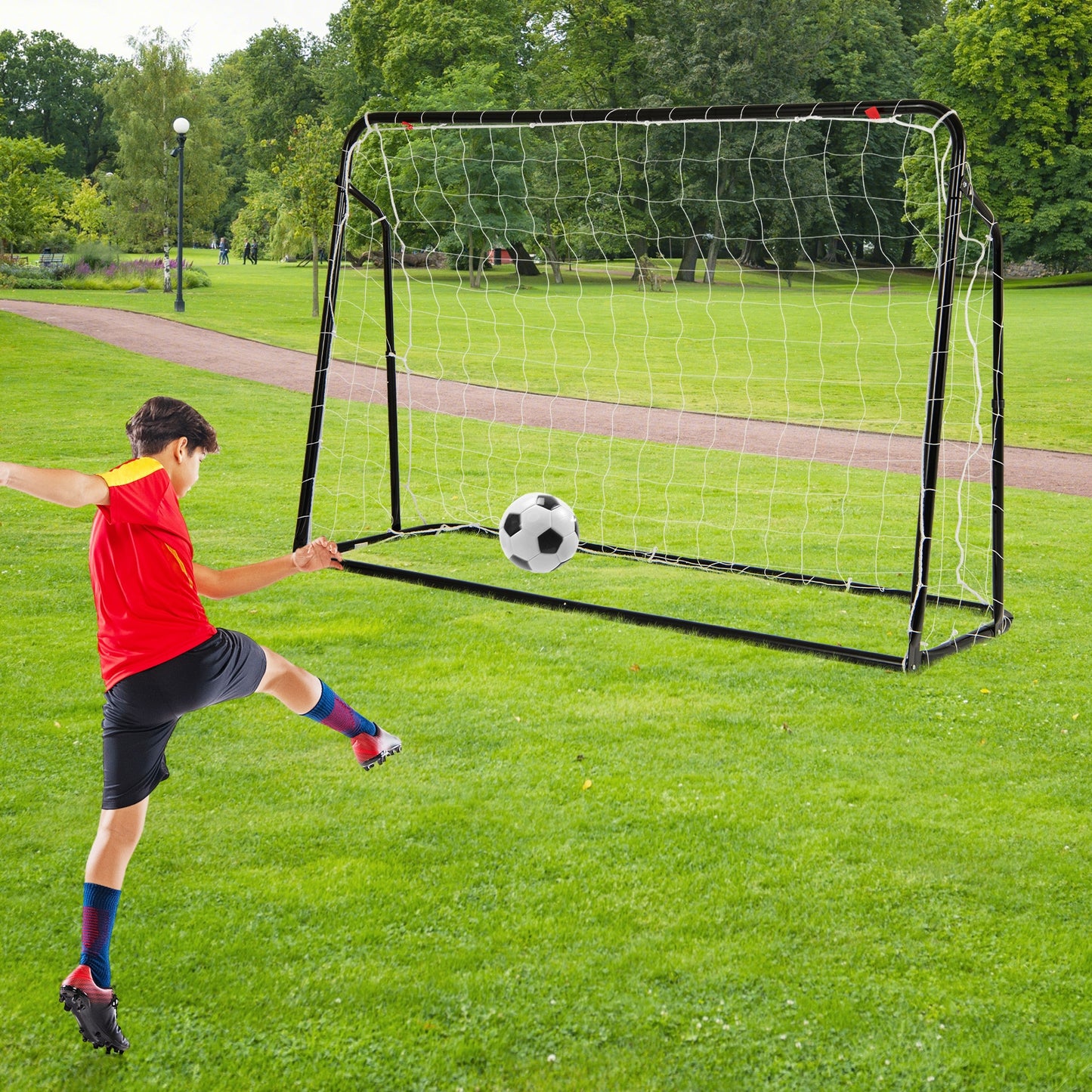 2-in-1 Kids Soccer Rebounder and Soccer Goal with Adjustable Height, Black Sport Equipments at Gallery Canada