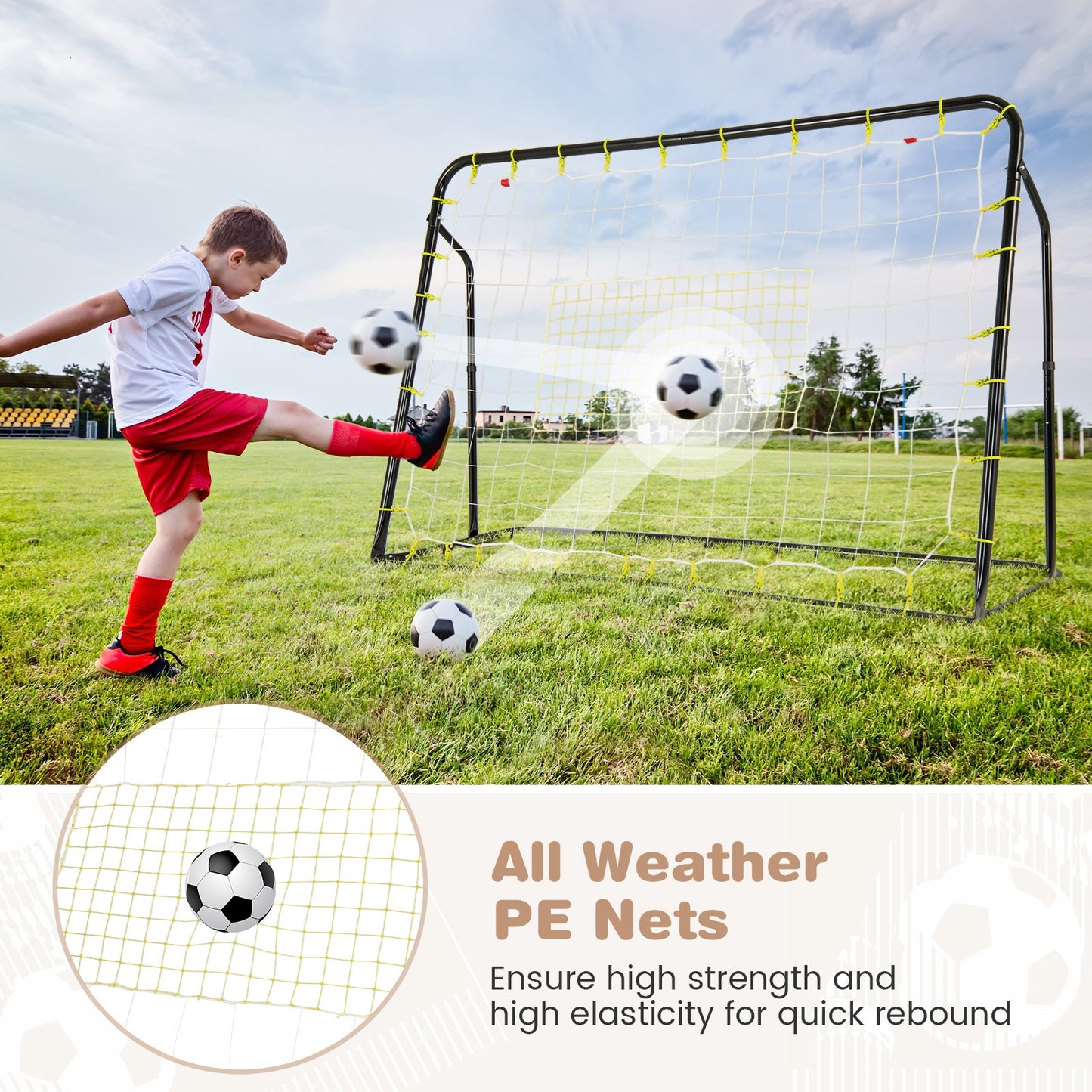 2-in-1 Kids Soccer Rebounder and Soccer Goal with Adjustable Height, Black Sport Equipments at Gallery Canada
