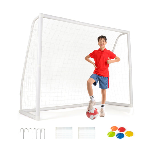 8 Ft x 6 Ft Soccer Goal, Ground Stakes, Cones, White Sport Equipments White at Gallery Canada