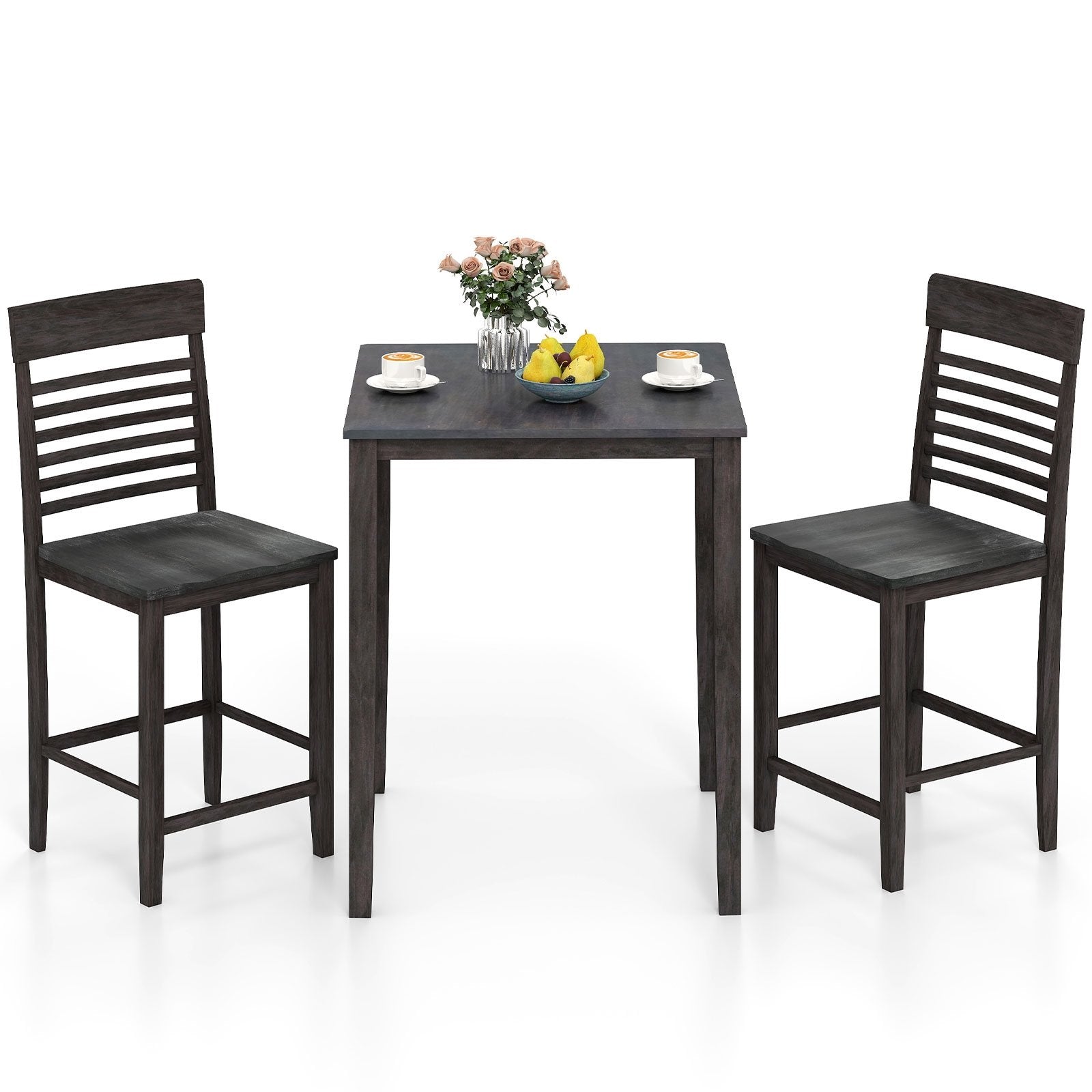3-Piece Counter-Height Dining Table Set for 2 with Rubber Wood Frame and Footrest, Gray Dining Room Sets Gray at Gallery Canada