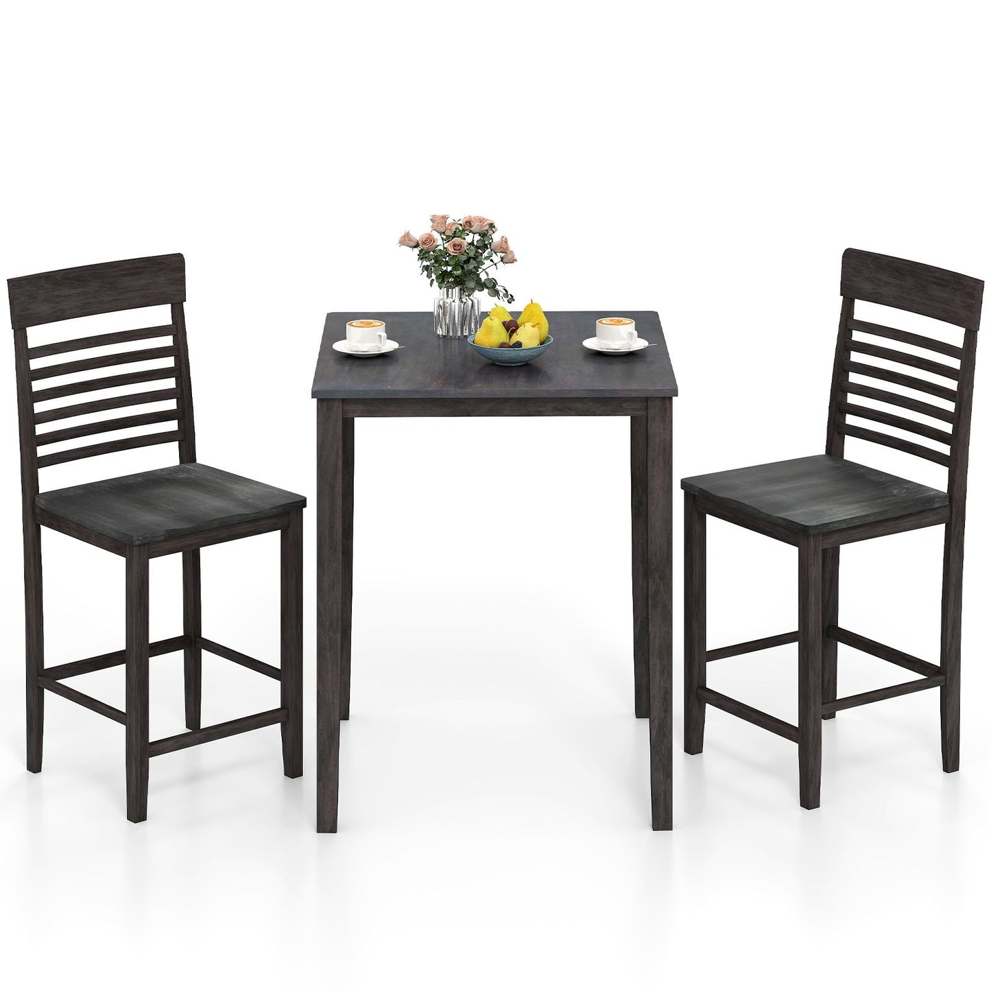 3-Piece Counter-Height Dining Table Set for 2 with Rubber Wood Frame and Footrest, Gray Dining Room Sets Gray at Gallery Canada