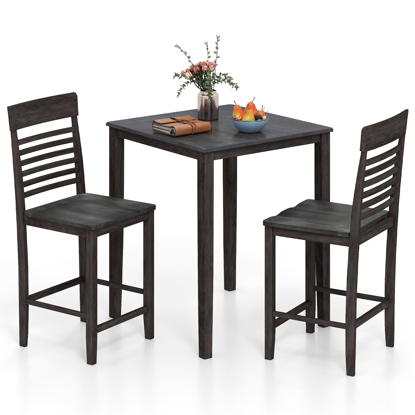 3-Piece Counter-Height Dining Table Set for 2 with Rubber Wood Frame and Footrest, Gray Dining Room Sets at Gallery Canada