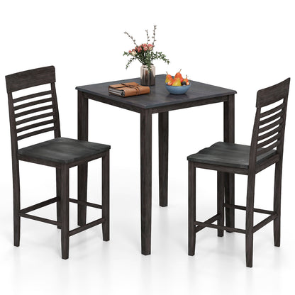 3-Piece Counter-Height Dining Table Set for 2 with Rubber Wood Frame and Footrest, Gray Dining Room Sets at Gallery Canada