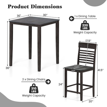 3-Piece Counter-Height Dining Table Set for 2 with Rubber Wood Frame and Footrest, Gray Dining Room Sets at Gallery Canada