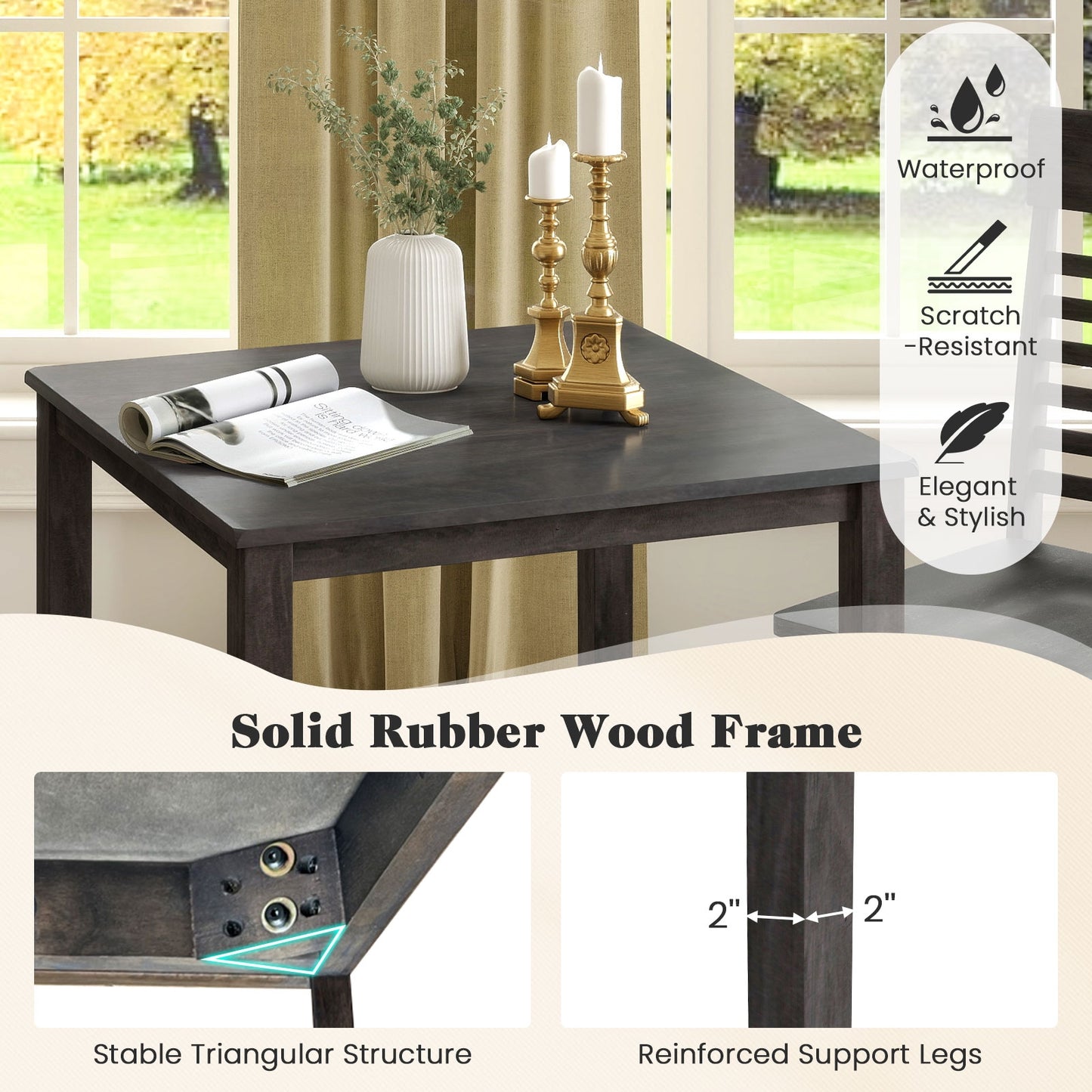 3-Piece Counter-Height Dining Table Set for 2 with Rubber Wood Frame and Footrest, Gray Dining Room Sets at Gallery Canada