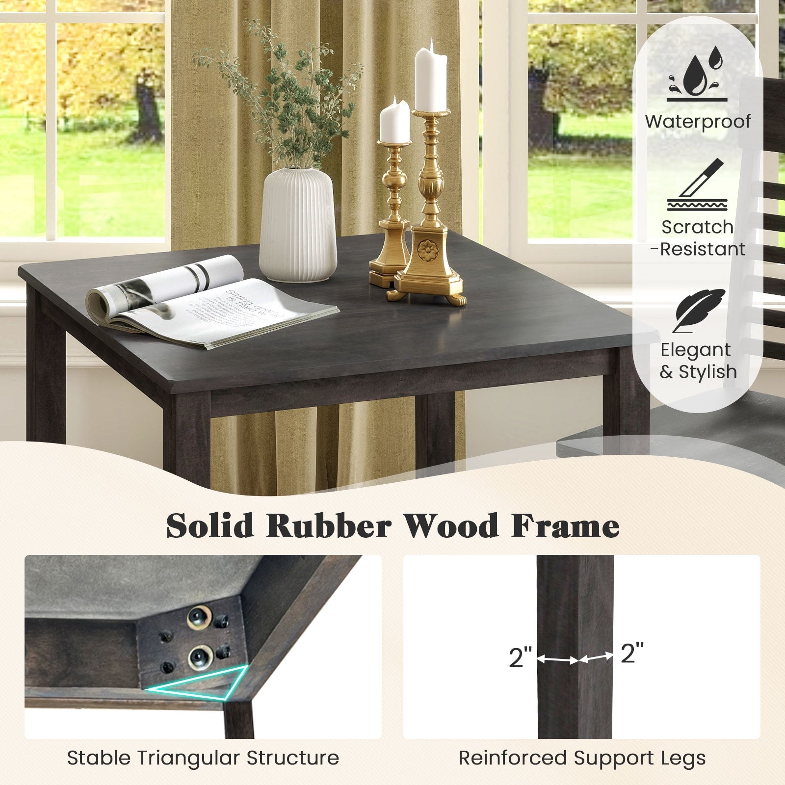 3-Piece Counter-Height Dining Table Set for 2 with Rubber Wood Frame and Footrest, Gray Dining Room Sets at Gallery Canada