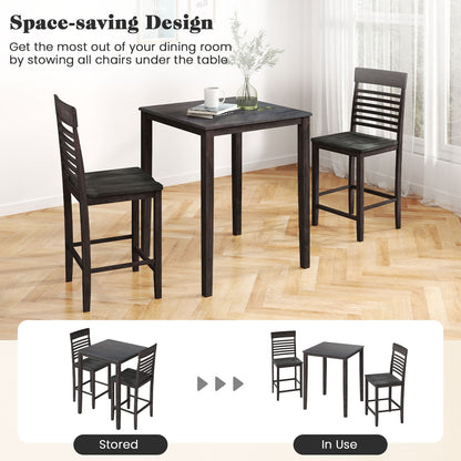 3-Piece Counter-Height Dining Table Set for 2 with Rubber Wood Frame and Footrest, Gray Dining Room Sets at Gallery Canada