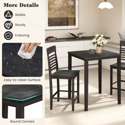 3-Piece Counter-Height Dining Table Set for 2 with Rubber Wood Frame and Footrest, Gray Dining Room Sets at Gallery Canada