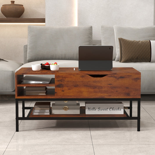 Lift Top Coffee Table with Hidden Compartment and Removable Storage Shelf, Rustic Brown Coffee Tables Rustic Brown at Gallery Canada