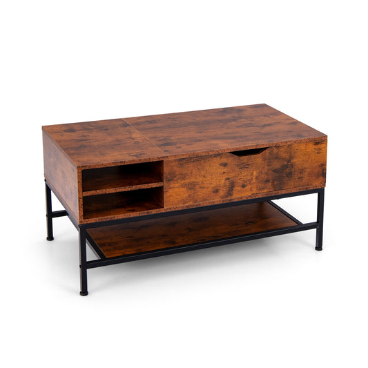Lift Top Coffee Table with Hidden Compartment and Removable Storage Shelf, Rustic Brown Coffee Tables Rustic Brown at Gallery Canada