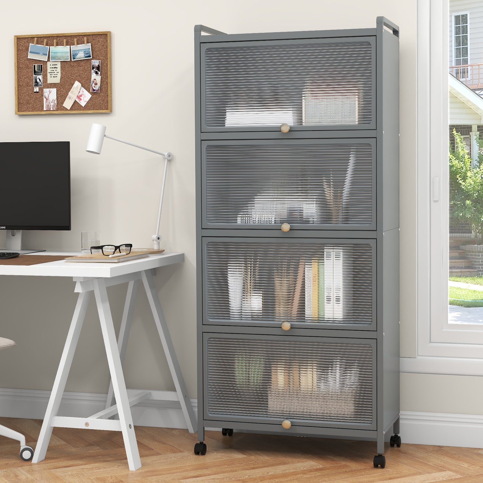 5-Tier Kitchen Baker's Rack with Flip-up PC Doors, Gray Baker's Racks at Gallery Canada