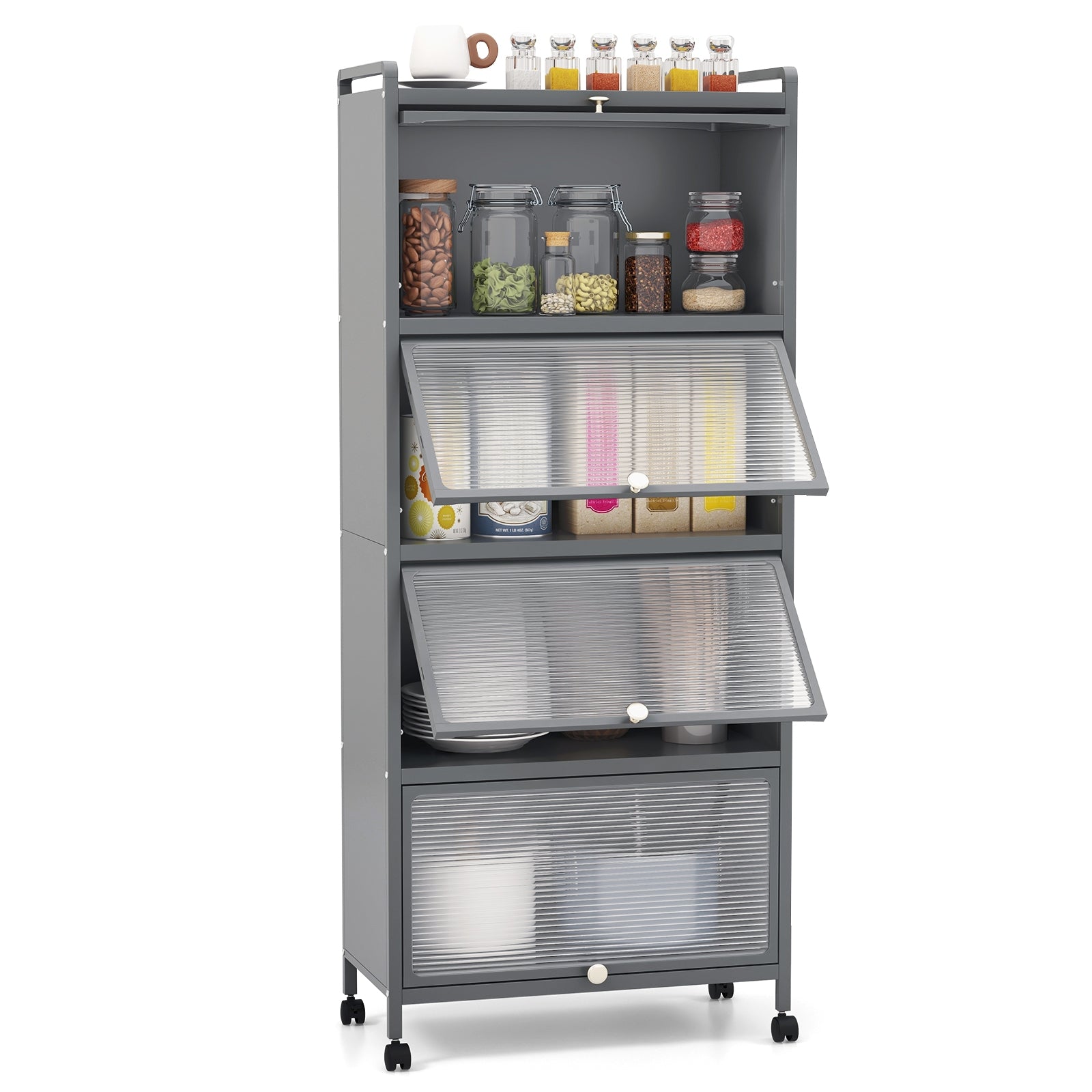5-Tier Kitchen Baker's Rack with Flip-up PC Doors, Gray Baker's Racks at Gallery Canada