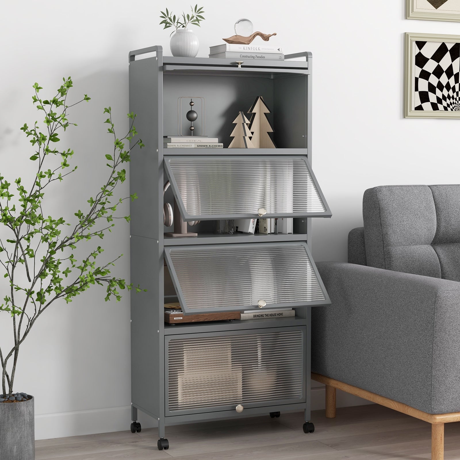5-Tier Kitchen Baker's Rack with Flip-up PC Doors, Gray Baker's Racks at Gallery Canada