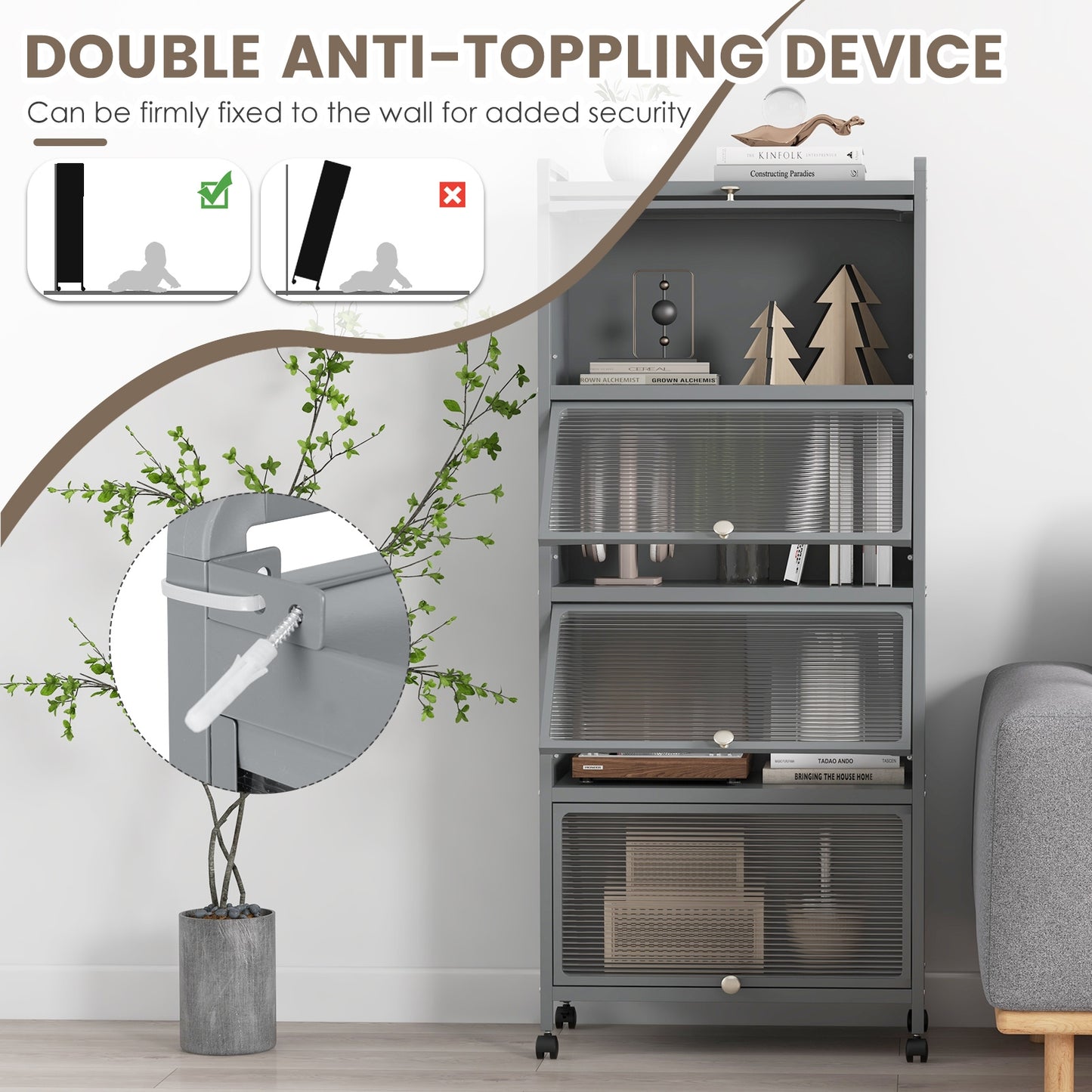 5-Tier Kitchen Baker's Rack with Flip-up PC Doors, Gray Baker's Racks at Gallery Canada