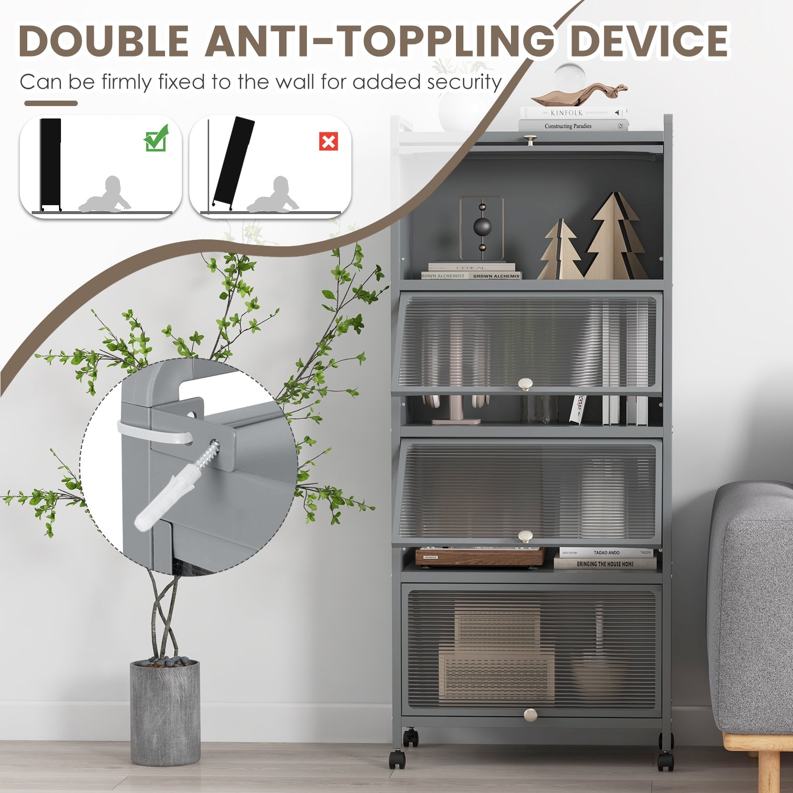 5-Tier Kitchen Baker's Rack with Flip-up PC Doors, Gray Baker's Racks at Gallery Canada