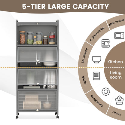 5-Tier Kitchen Baker's Rack with Flip-up PC Doors, Gray Baker's Racks at Gallery Canada