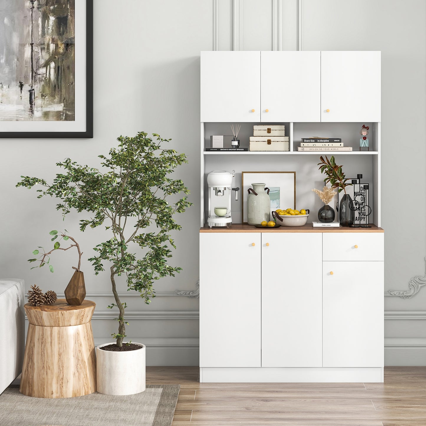 71 Inch Tall Pantry Cabinet with Outlets for Dining Room, White Sideboards Cabinets & Buffets at Gallery Canada