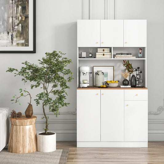 71 Inch Tall Pantry Cabinet with Outlets for Dining Room, White Sideboards Cabinets & Buffets White at Gallery Canada