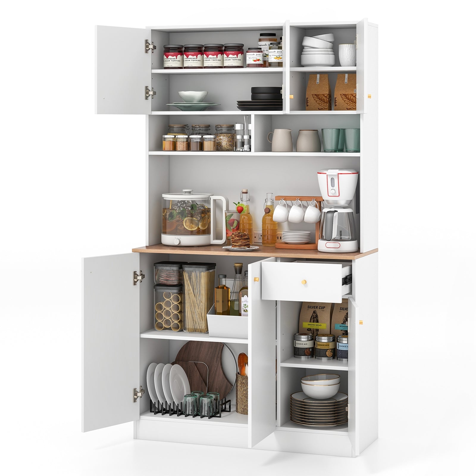 71 Inch Tall Pantry Cabinet with Outlets for Dining Room, White Sideboards Cabinets & Buffets at Gallery Canada