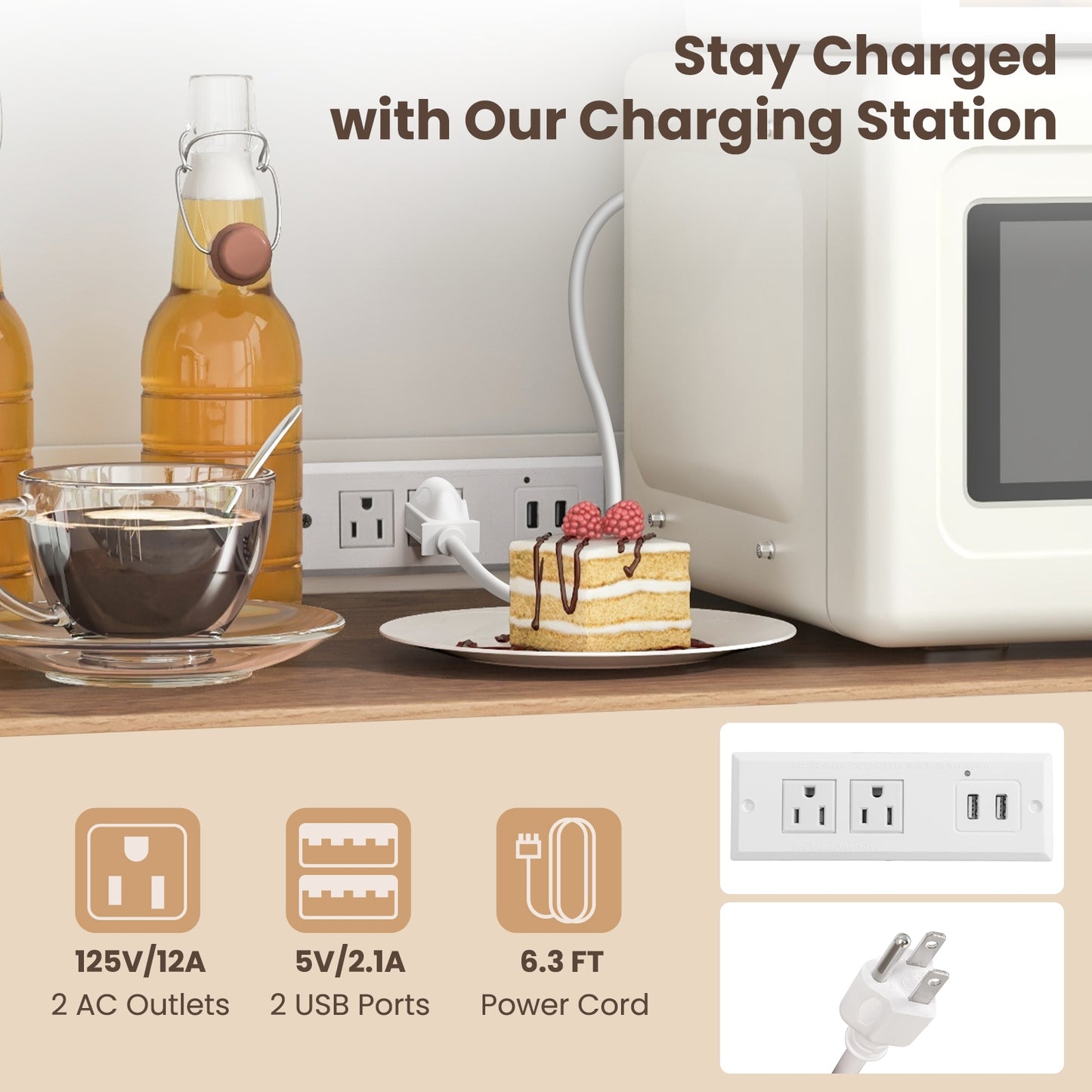 71 Inch Tall Pantry Cabinet with Outlets for Dining Room, White Sideboards Cabinets & Buffets at Gallery Canada