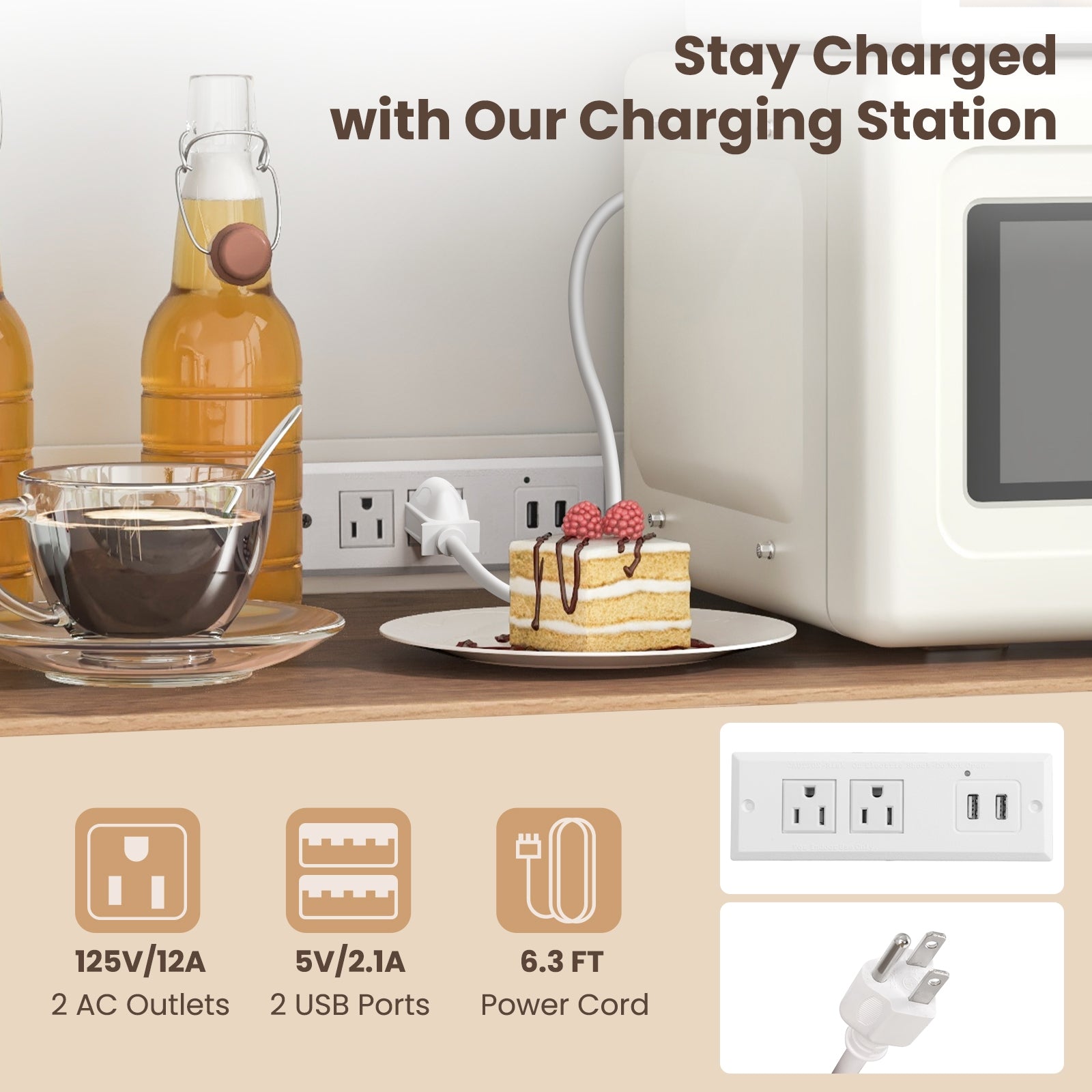 71 Inch Tall Pantry Cabinet with Outlets for Dining Room, White Sideboards Cabinets & Buffets at Gallery Canada