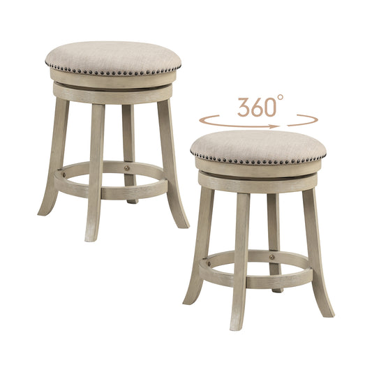 Swivel Bar Stools Set of 2, 24 Inches, Wooden Frame, Beige Bar Stools Beige at Gallery Canada
