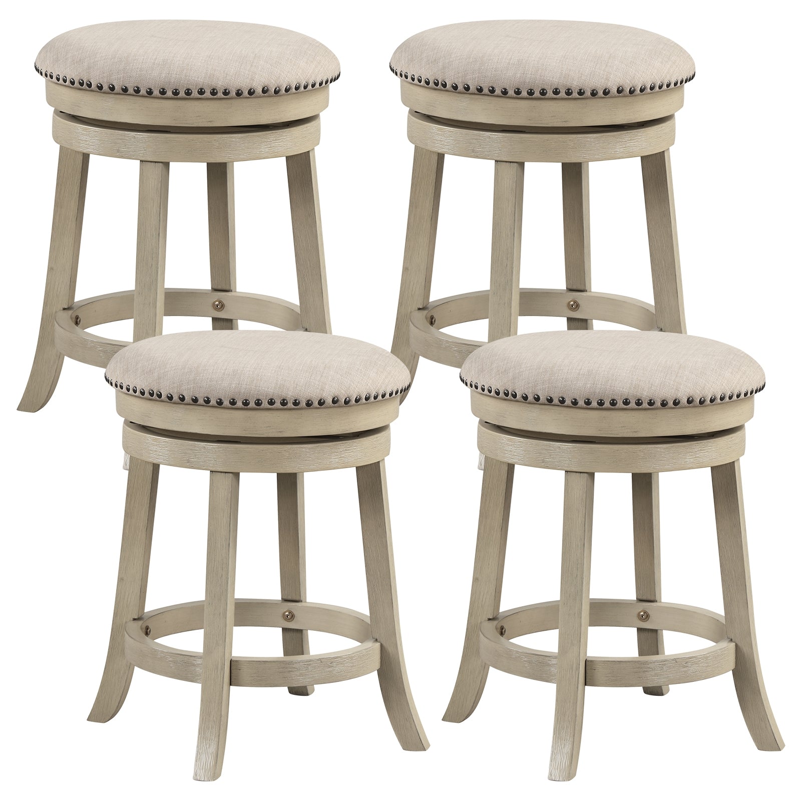 24/26 Inches Swivel Bar Stools Set of 2 wth Wooden Frame-24 inches, Beige Bar Stools at Gallery Canada