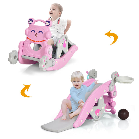 4-In-1 Rocking Horse Slide Set, Pink Climbers & Slides Pink at Gallery Canada