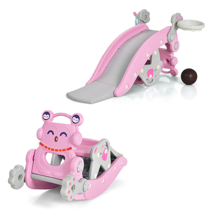 Ensemble de cheval à bascule et toboggan 4-en-1, Rose