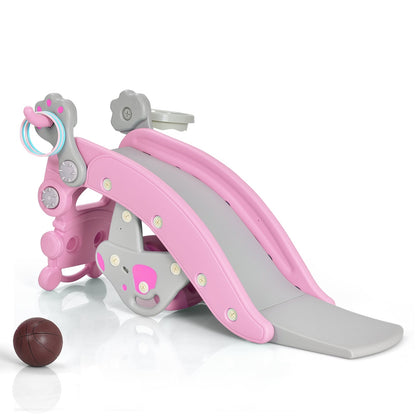Ensemble de cheval à bascule et toboggan 4-en-1, Rose