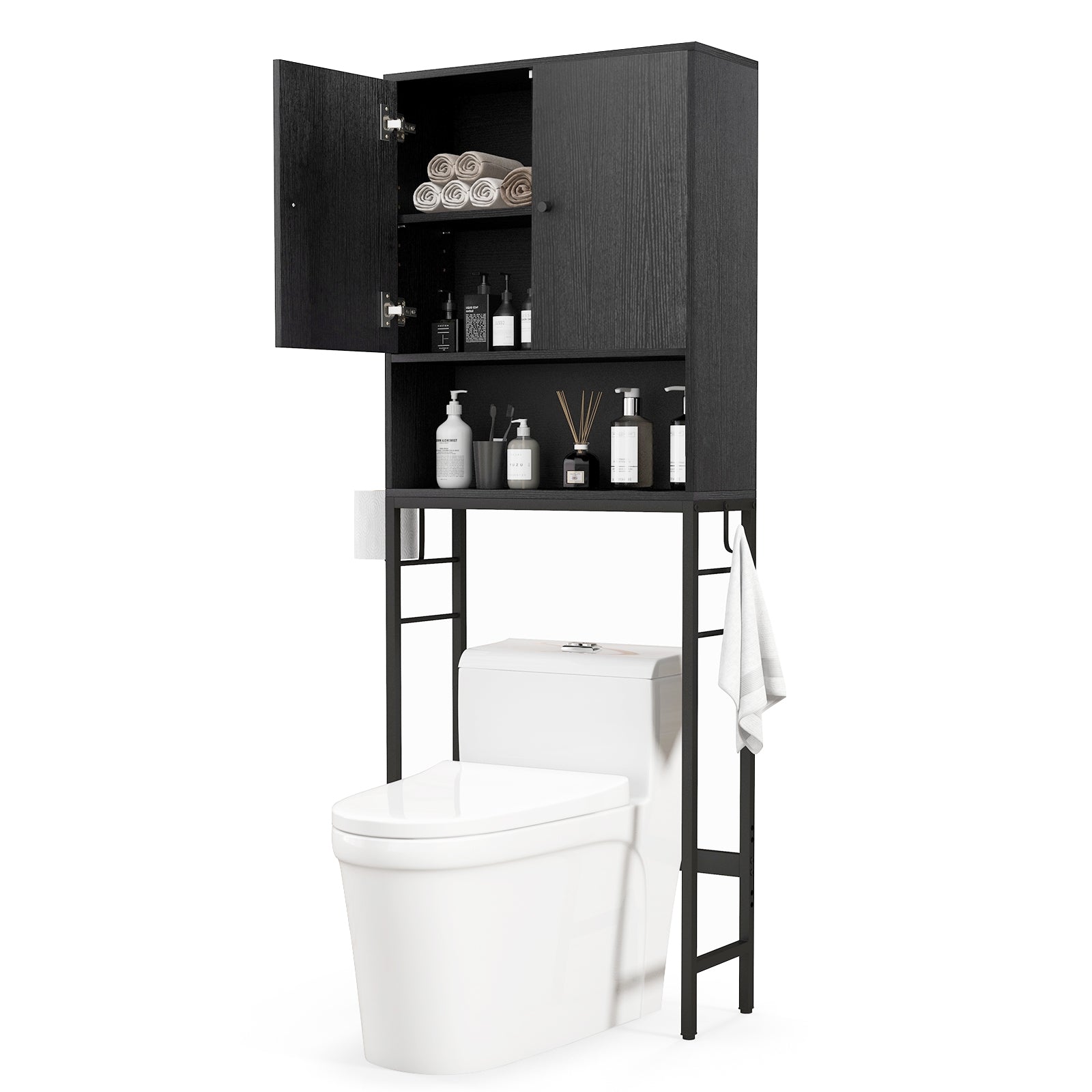 Over The Toilet Storage Cabinet with 2 Doors and Adjustable Shelf, Black Wall Cabinets at Gallery Canada
