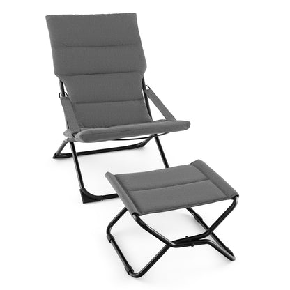 Patio Folding Sling Chair with Ottoman Footrest and Removable Cushion, Gray Outdoor Chaise Lounges at Gallery Canada