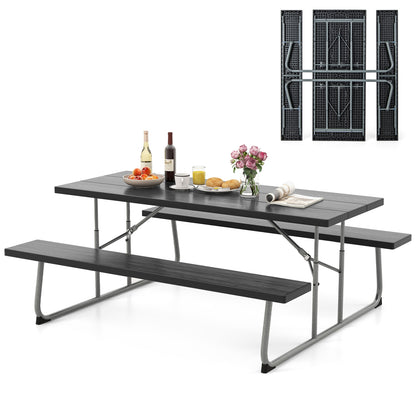 Folding Picnic Table Set, Metal Frame, HDPE Tabletop, Umbrella Hole, Black Outdoor Seating & Patio Chairs at Gallery Canada