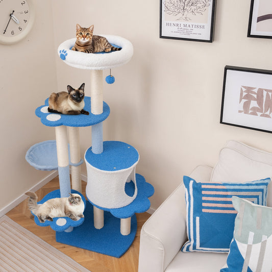 54 Inches Tall Modern Cat Tree Tower for Indoor Cats, Blue Cat Trees Condos & Scratchers Blue at Gallery Canada