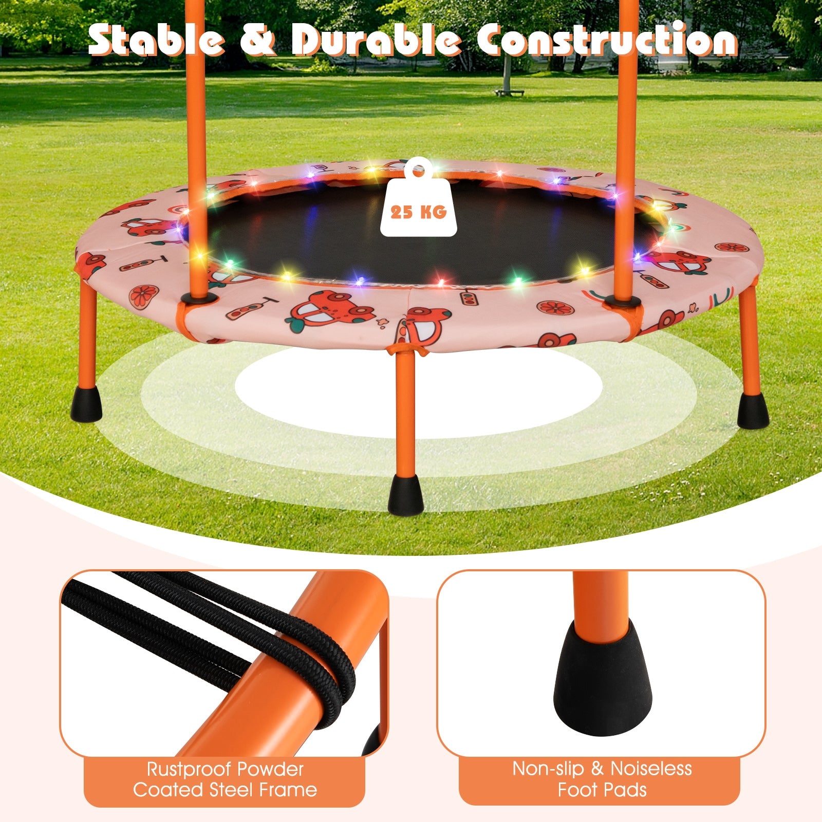 36 Inch Mini Trampoline with Colorful LED Lights and Bluetooth Speaker, Orange Trampolines at Gallery Canada