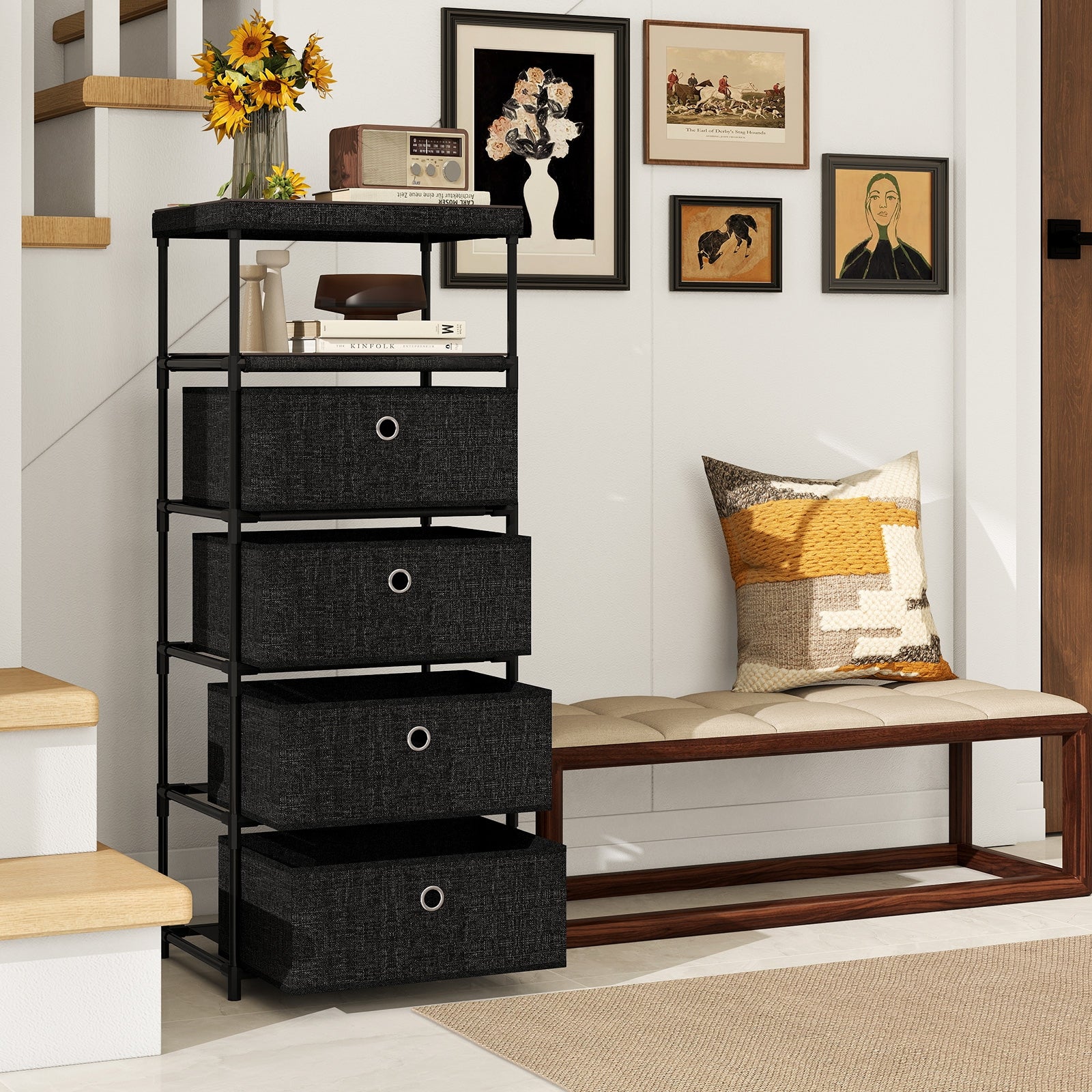 Dresser with 3/4 Drawers Fabric Storage Tower with Wood Top and Metal Frame-L, Black Dressers & Chests at Gallery Canada