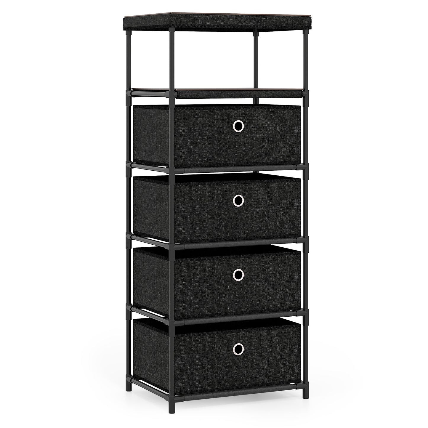 Dresser with 3/4 Drawers Fabric Storage Tower with Wood Top and Metal Frame-L, Black Dressers & Chests Black at Gallery Canada