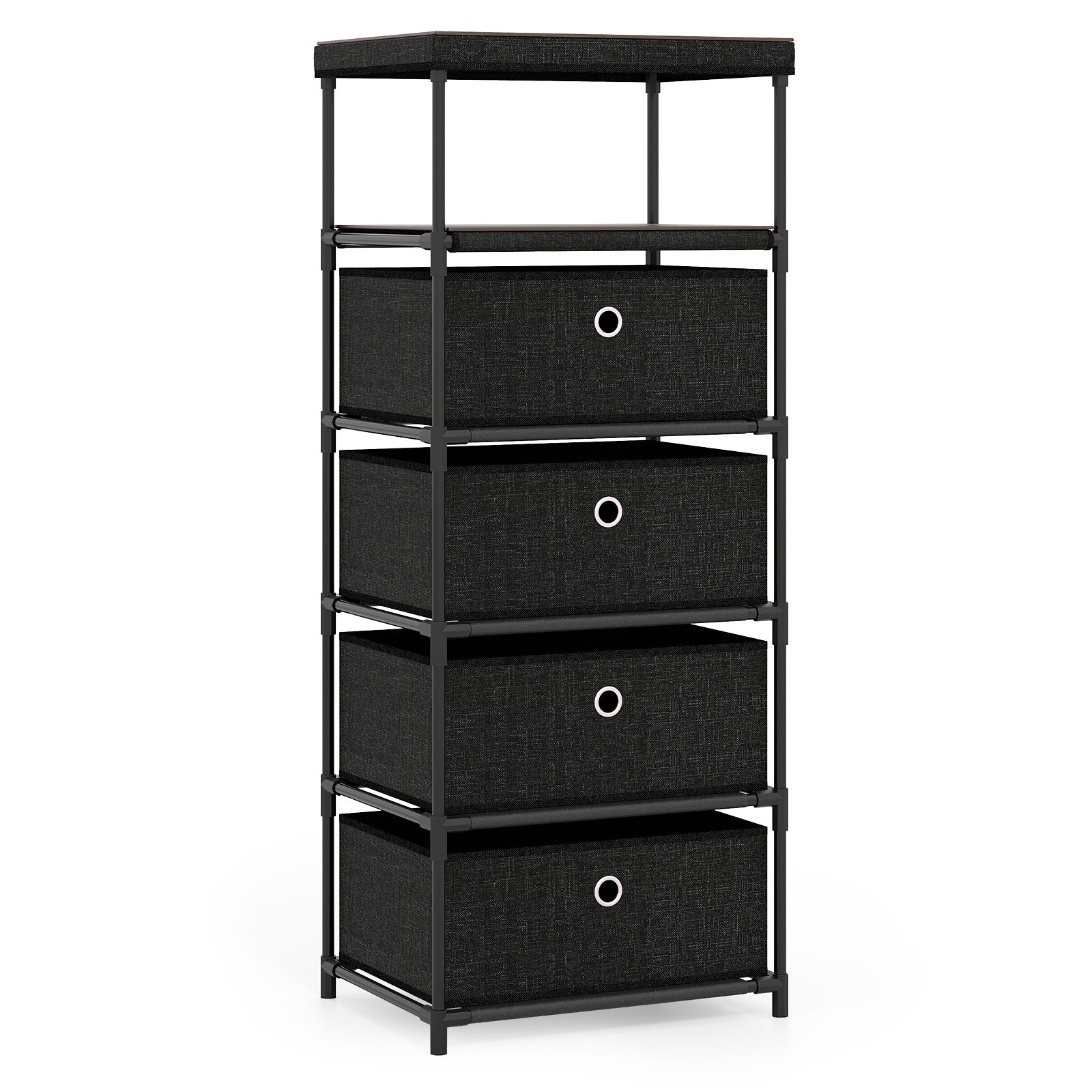Dresser with 3/4 Drawers Fabric Storage Tower with Wood Top and Metal Frame-L, Black Dressers & Chests Black at Gallery Canada