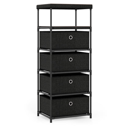 Dresser with 3/4 Drawers Fabric Storage Tower with Wood Top and Metal Frame-L, Black Dressers & Chests Black at Gallery Canada