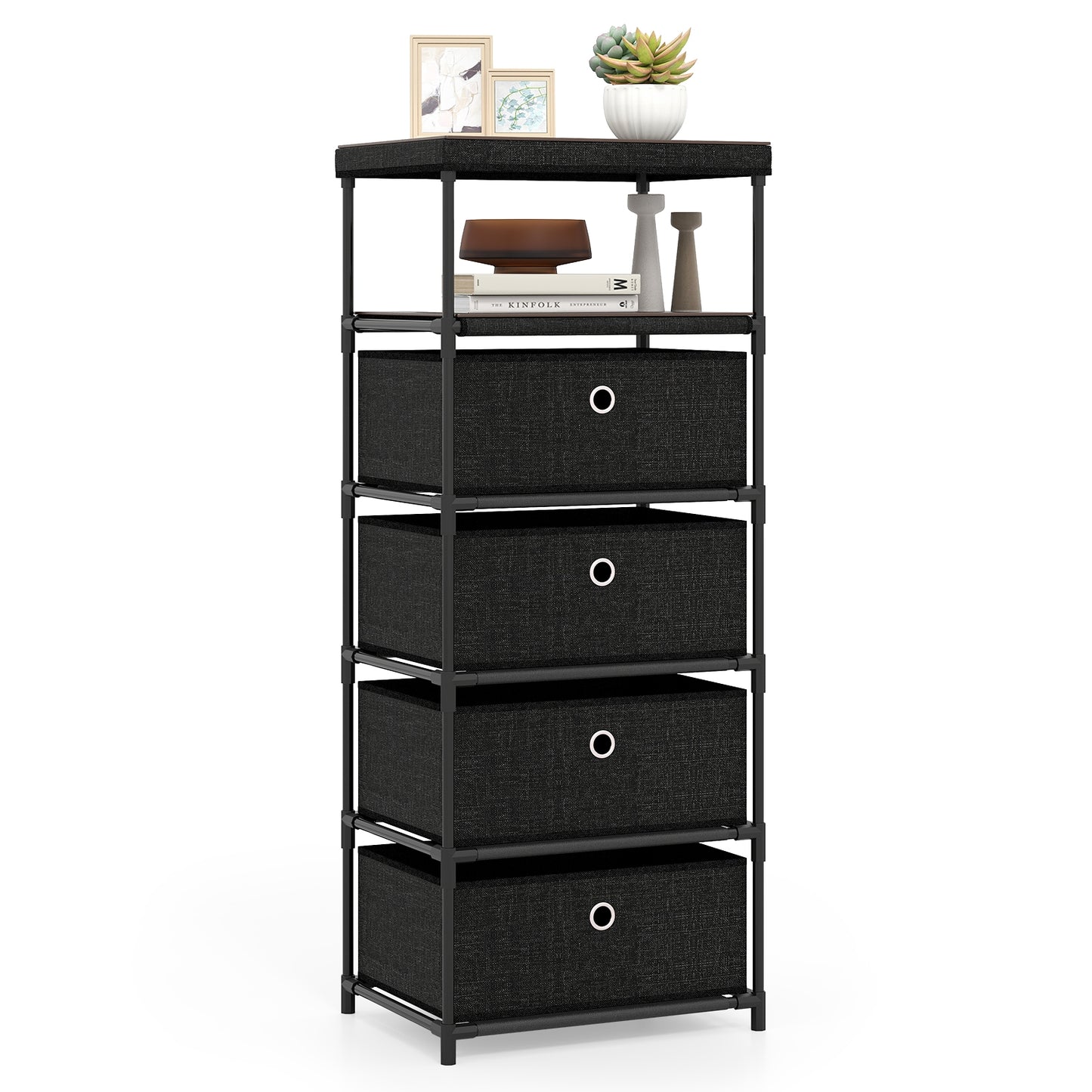 Dresser with 3/4 Drawers Fabric Storage Tower with Wood Top and Metal Frame-L, Black Dressers & Chests at Gallery Canada