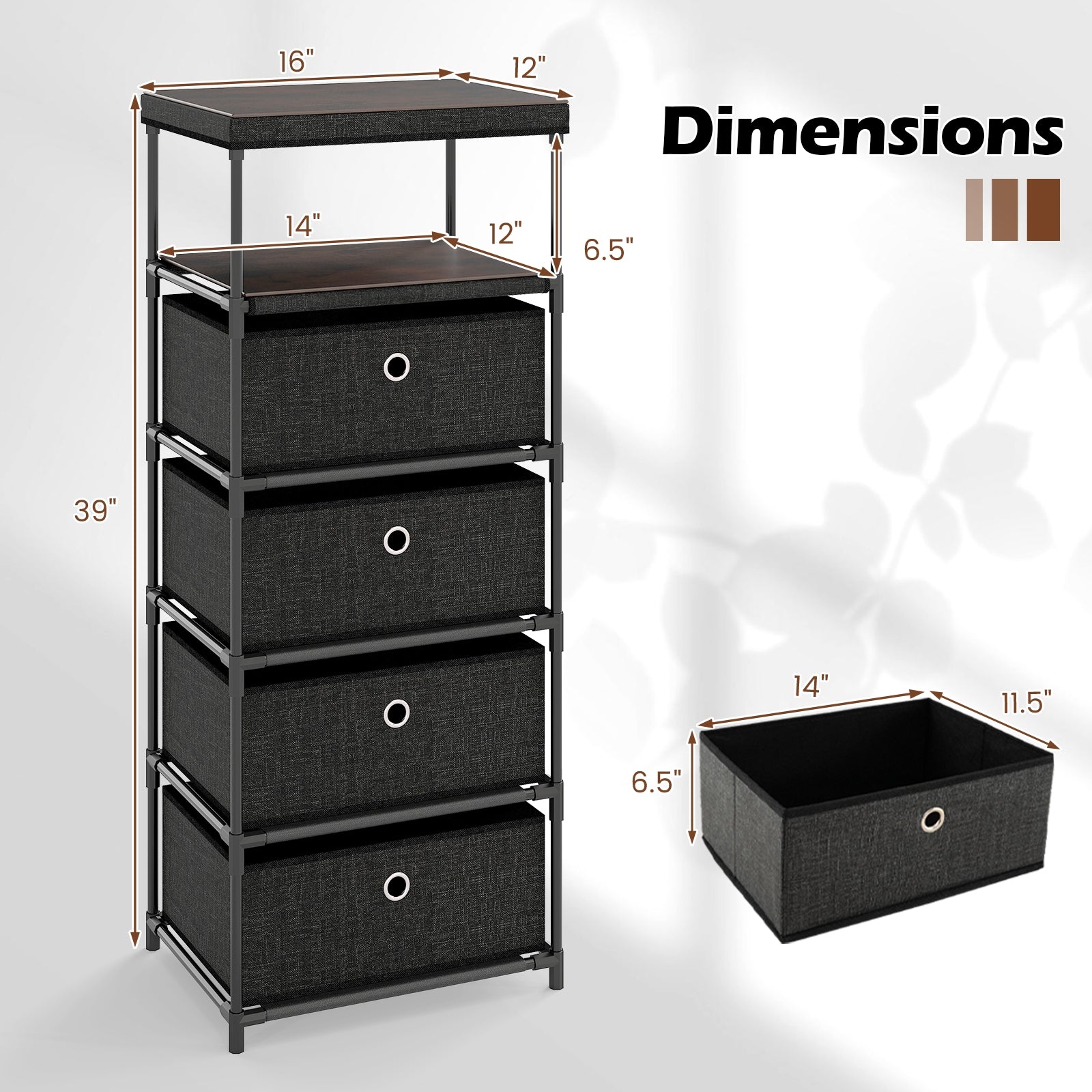 Dresser with 3/4 Drawers Fabric Storage Tower with Wood Top and Metal Frame-L, Black Dressers & Chests at Gallery Canada