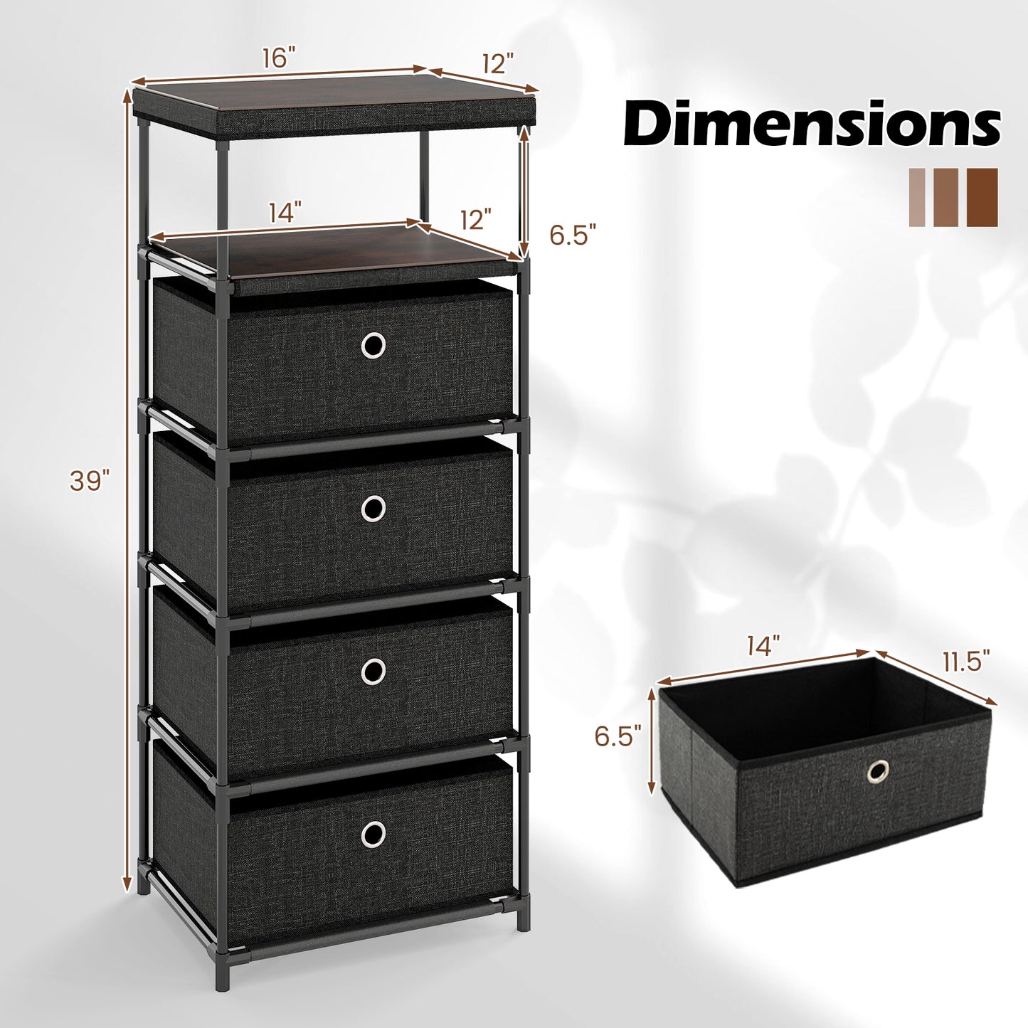 Dresser with 3/4 Drawers Fabric Storage Tower with Wood Top and Metal Frame-L, Black Dressers & Chests at Gallery Canada