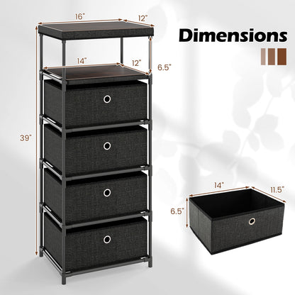 Dresser with 3/4 Drawers Fabric Storage Tower with Wood Top and Metal Frame-L, Black Dressers & Chests at Gallery Canada