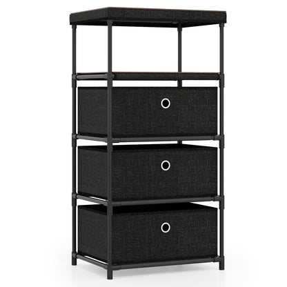 Dresser with 3/4 Drawers Fabric Storage Tower with Wood Top and Metal Frame-M, Black Dressers & Chests Black at Gallery Canada
