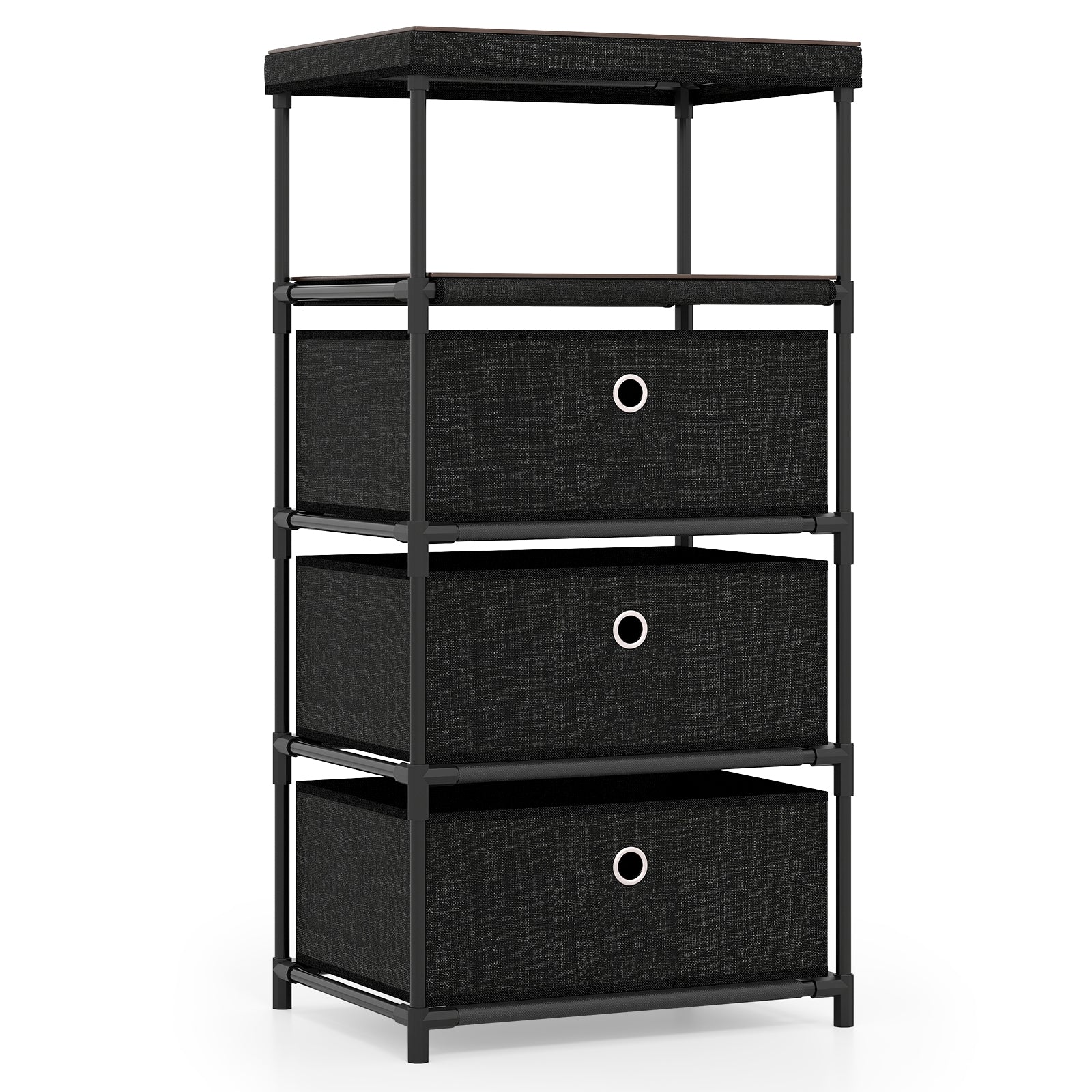 3/4 Drawer Fabric Storage Tower, Wood Top Metal Frame, M, Black Dressers & Chests at Gallery Canada