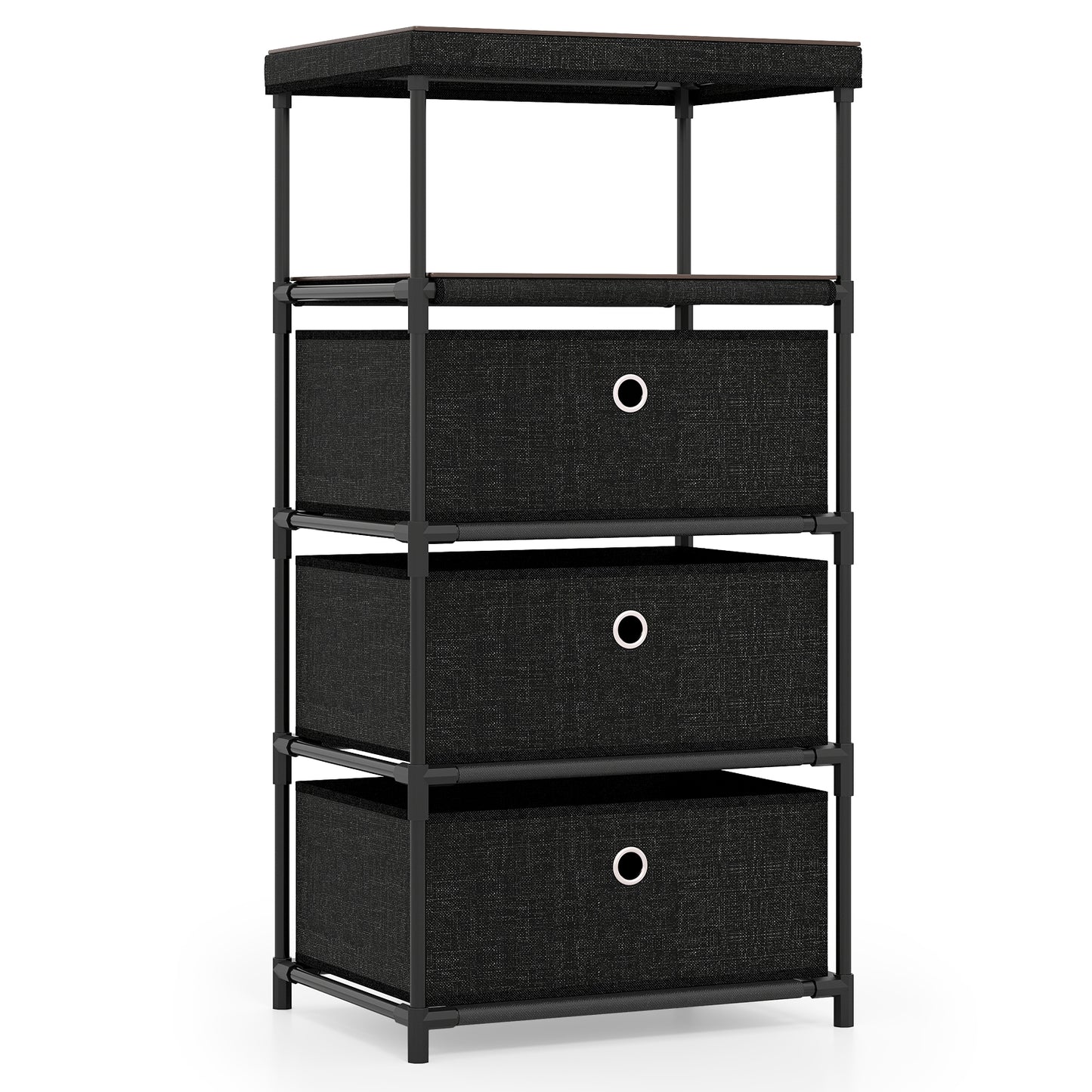 3/4 Drawer Fabric Storage Tower, Wood Top Metal Frame, M, Black Dressers & Chests at Gallery Canada