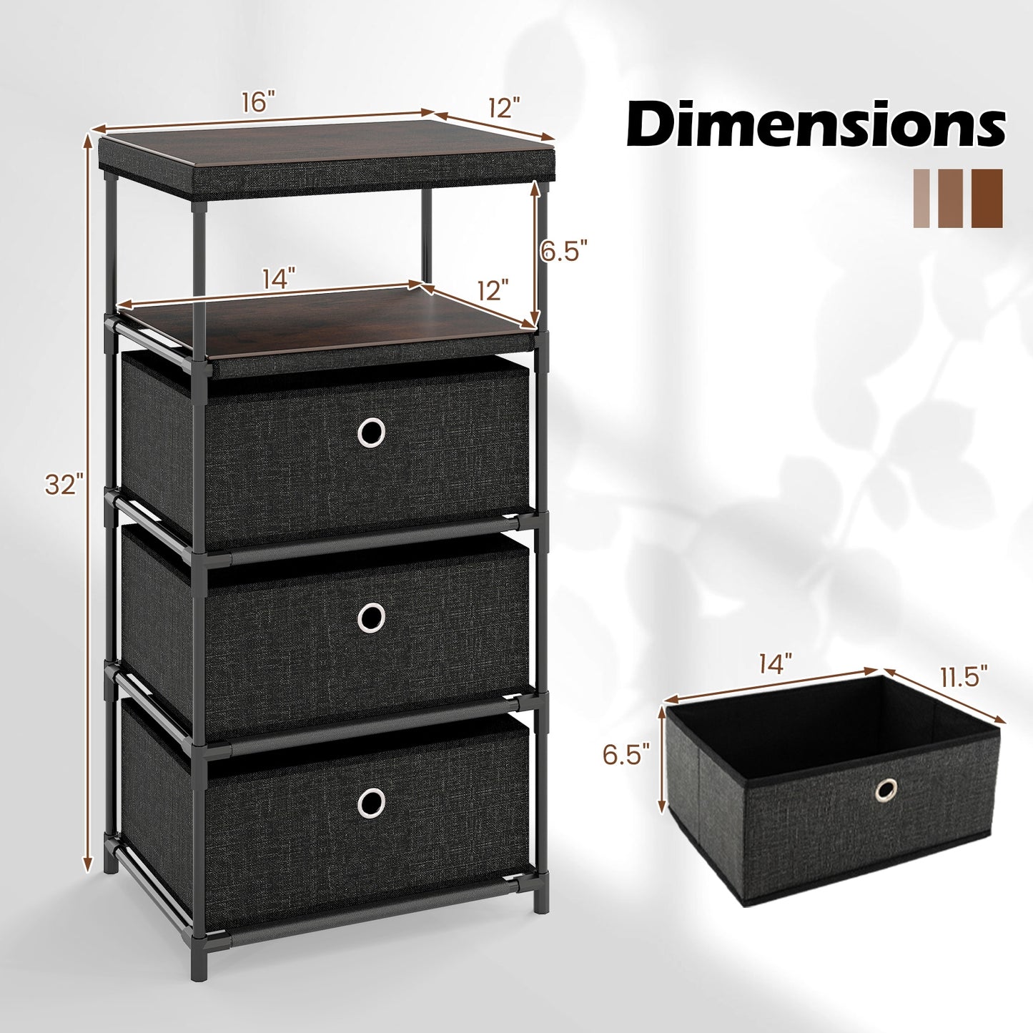 Dresser with 3/4 Drawers Fabric Storage Tower with Wood Top and Metal Frame-M, Black Dressers & Chests at Gallery Canada