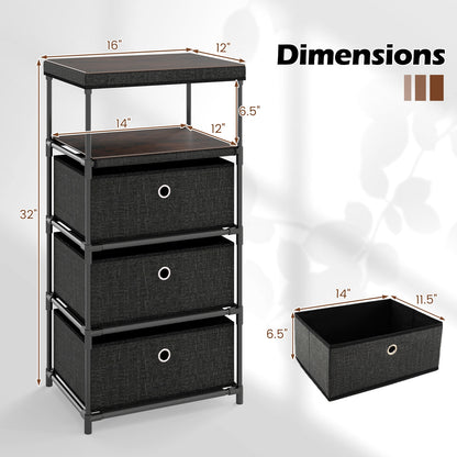 Dresser with 3/4 Drawers Fabric Storage Tower with Wood Top and Metal Frame-M, Black Dressers & Chests at Gallery Canada