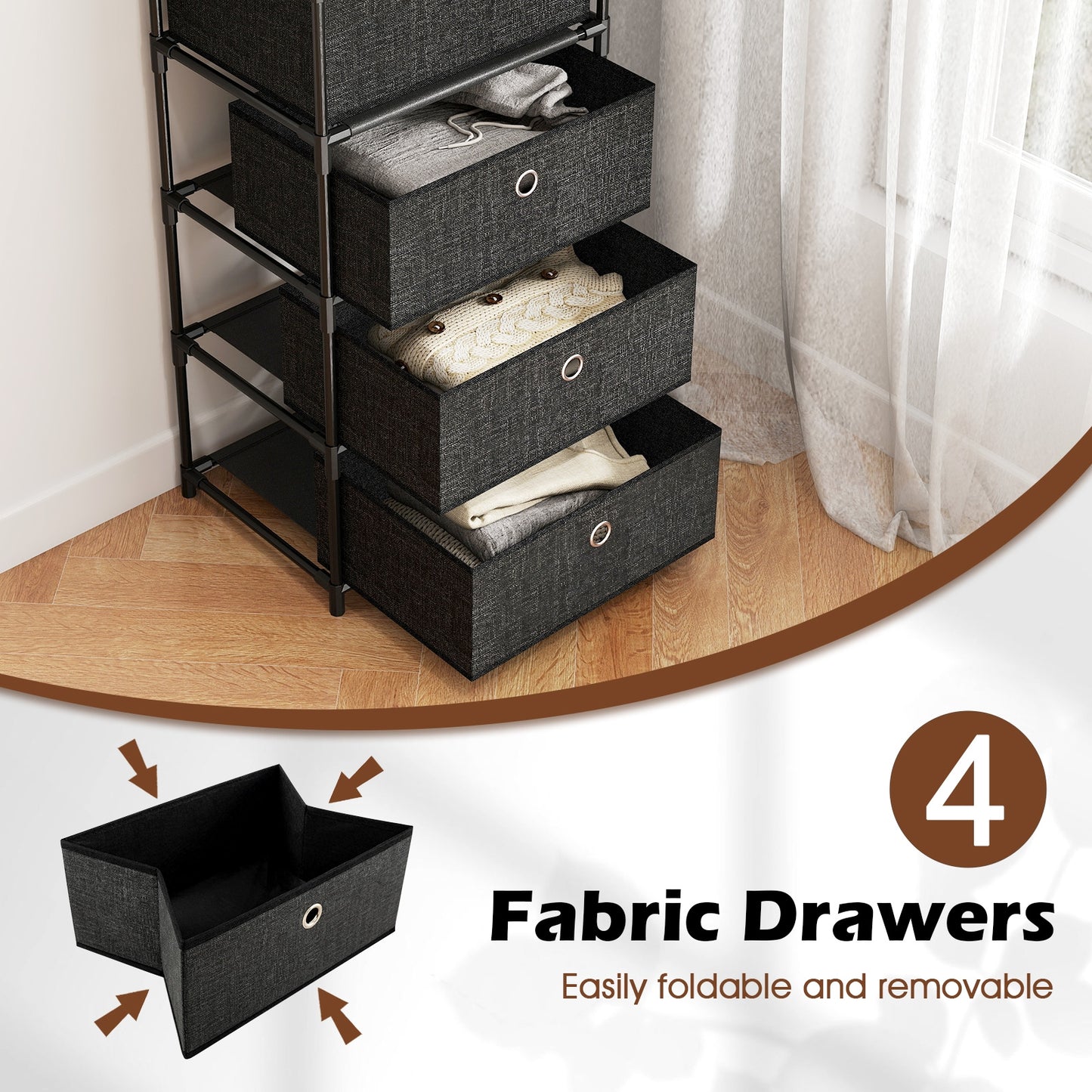 Dresser with 3/4 Drawers Fabric Storage Tower with Wood Top and Metal Frame-L, Black Dressers & Chests at Gallery Canada